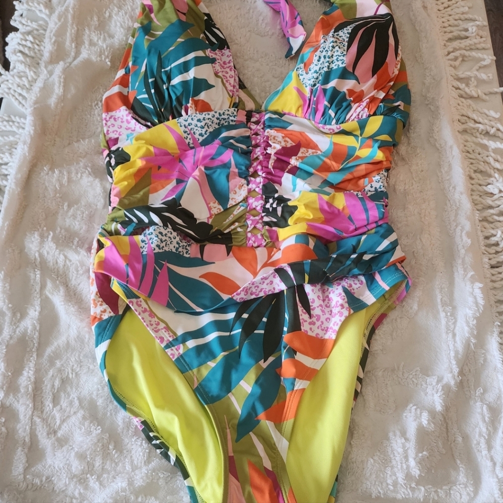 Nwt Bleu Rod Beattie Wild At Heart Tropical Print One Piece 14 - Picture 3 of 6